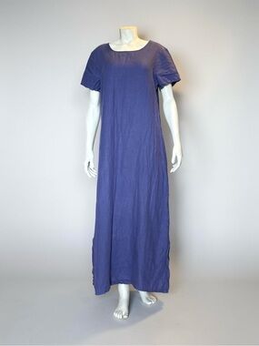 Bryan Walker 100% Linen Maxi Dress Large In  Lavender Periwinkle Washed Linen